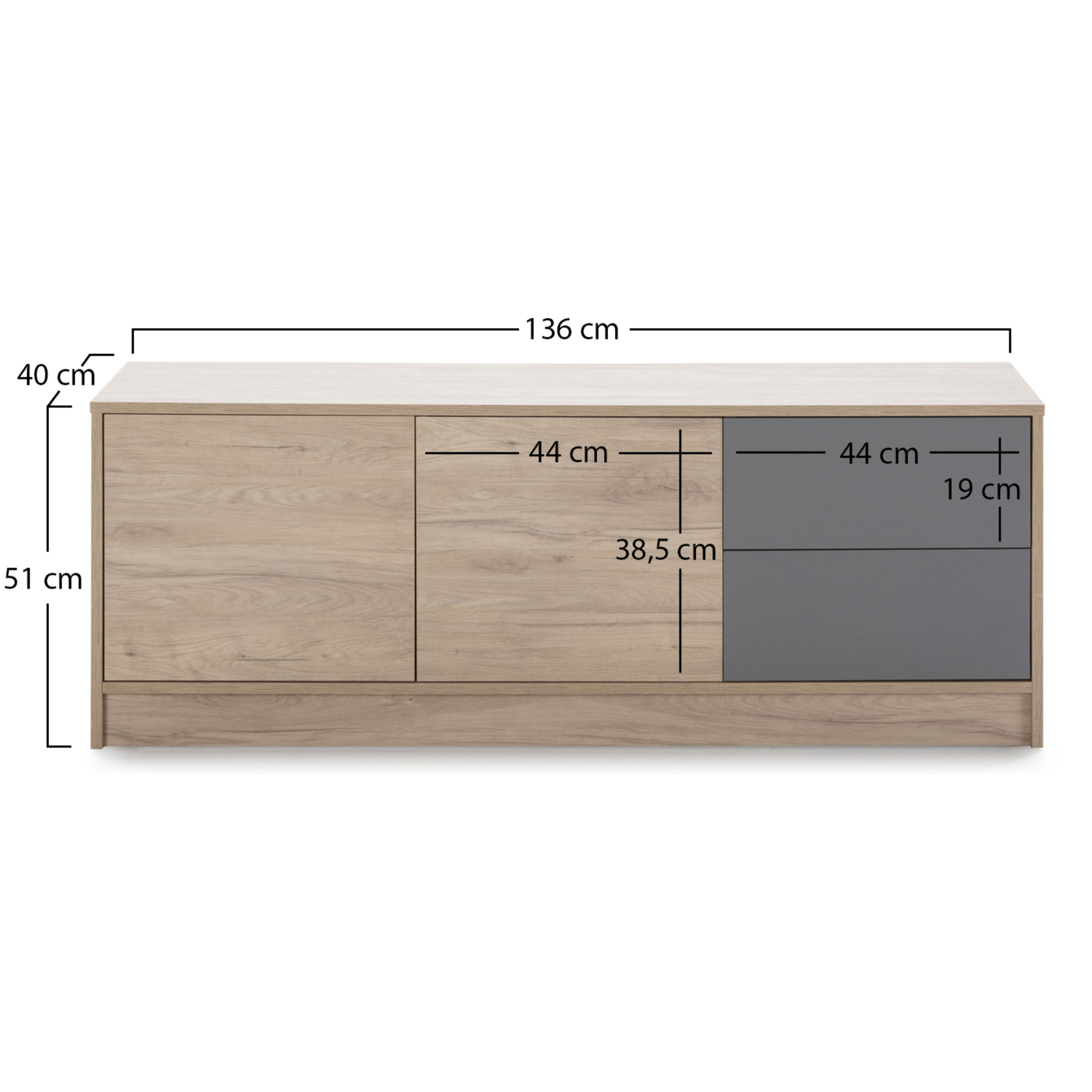 Mueble tv panama 136 cm 2c2p sahara/gris