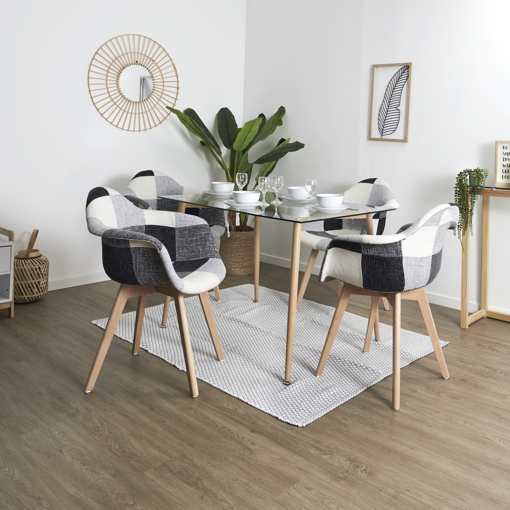 Fauteuil Scandinave Patchwork Gris - Lot De 2
