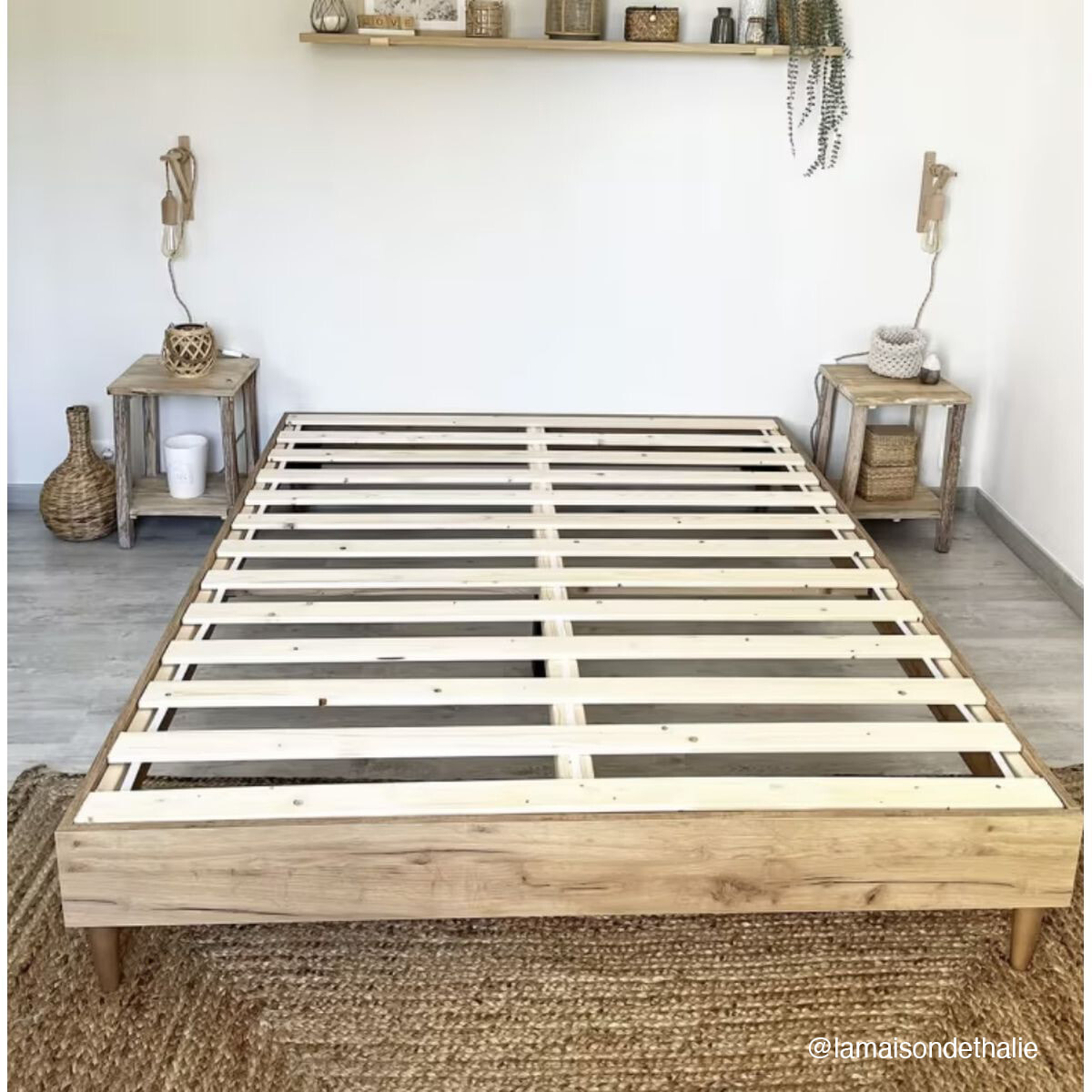 Ensemble lit effet chêne + Matelas à mémoire de forme 22cm - PACO & MEMO HR
