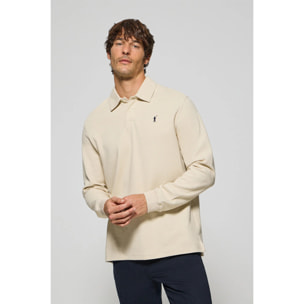 Polo a maniche lunghe beige con due bottoni e logo Rigby Go