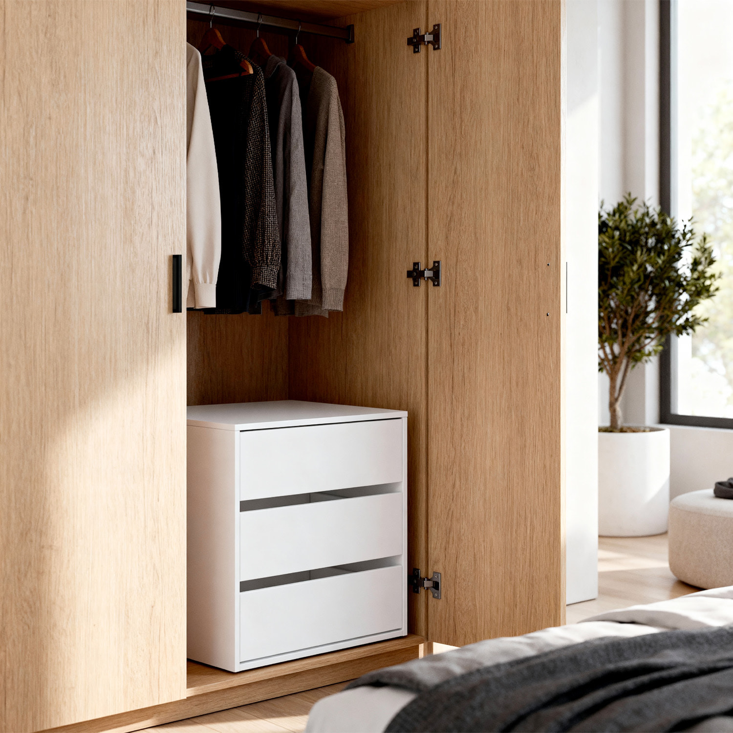 Cassettiera A 3 Cassetti Con Guide Metalliche Salvaspazio E Compatta Per Camera Da Letto Armadio Cabina Armadio Minimal 60 x 57 x 44 Cm Colore Bianco