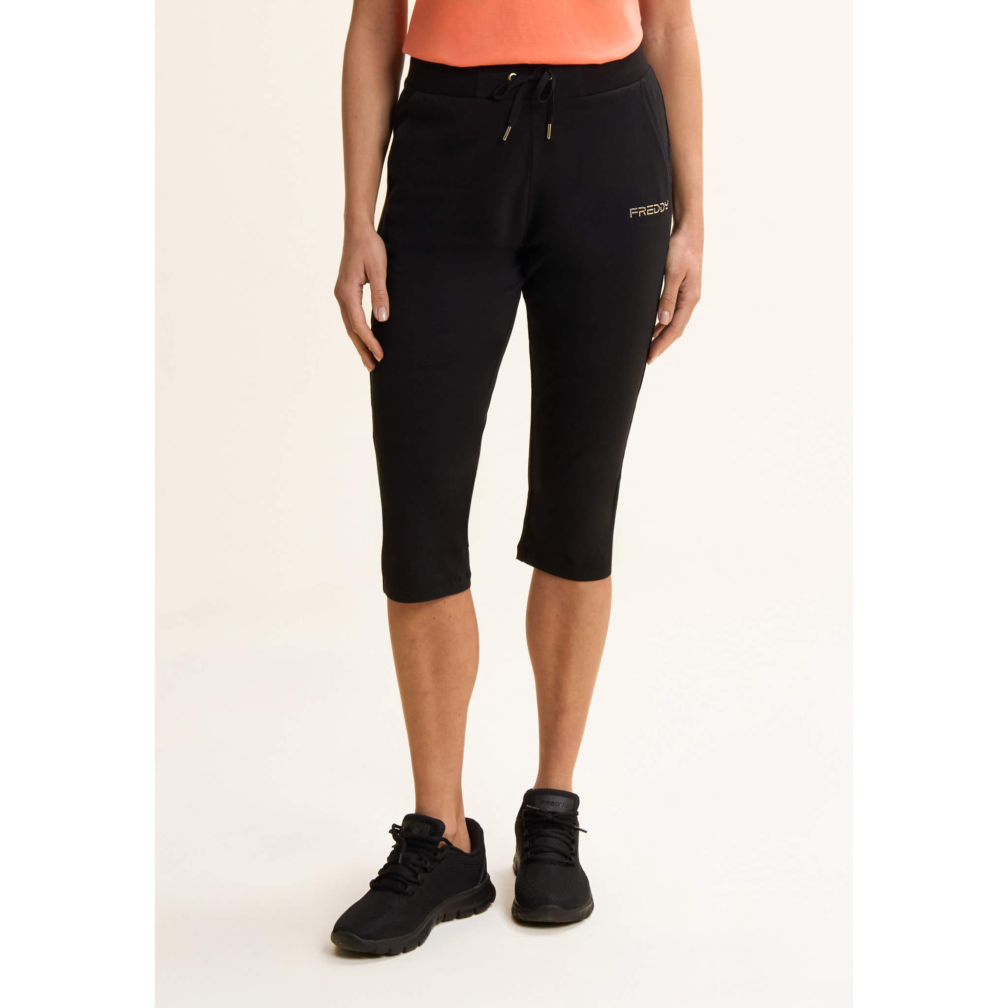 Pantaloni corsaro in jersey con logo perline