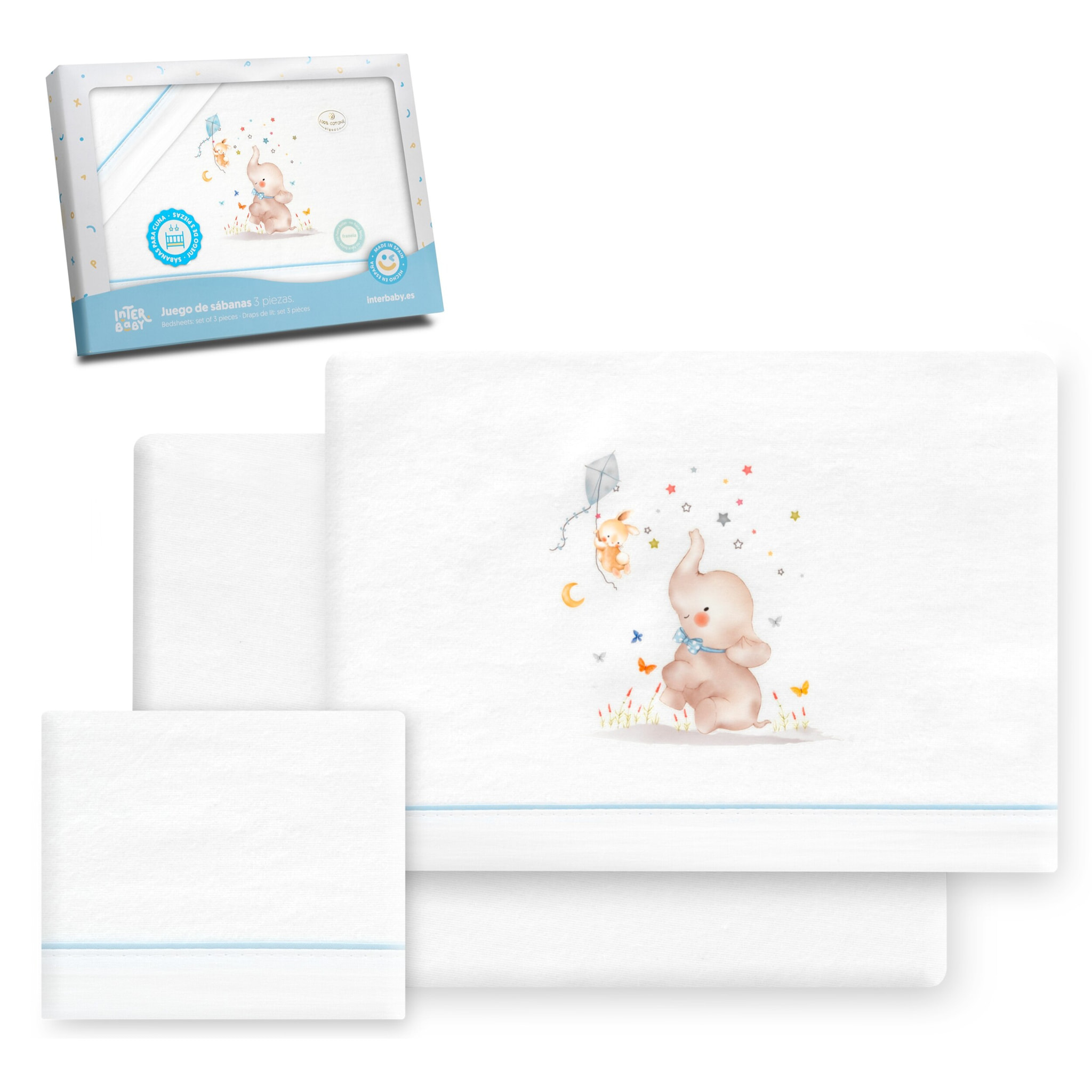 Juego de Sábanas de Cuna Franela  Mod Elefante