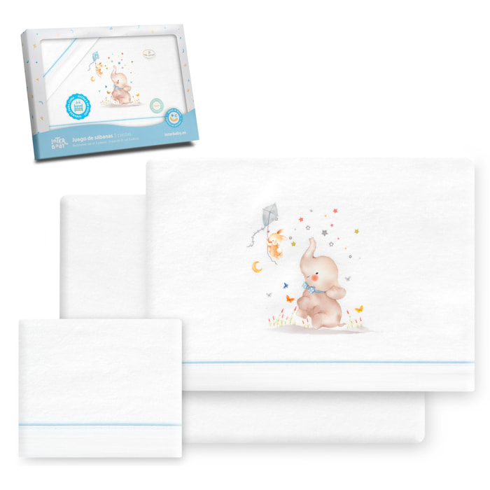Juego de Sábanas de Cuna Franela  Mod Elefante