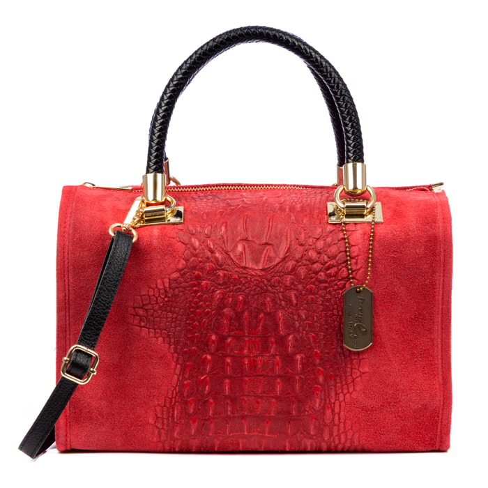 Anacapri Borsa tote Donna. Pelle autentica Camoscio Inciso Coccodrillo.