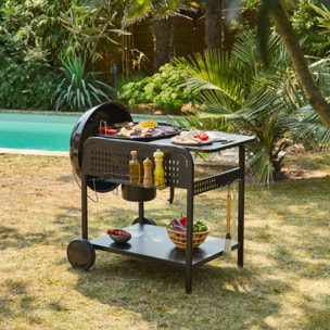 Barbecue rond charbon de bois acier émaillé Ø53cm avec chariot MAURICE