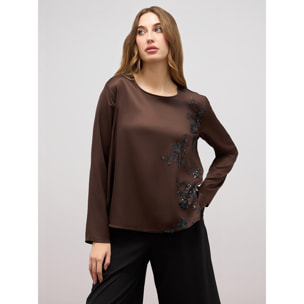 Oltre - Blusa con ricamo in paillettes - Marrone