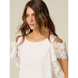 Oltre - T-shirt con maniche in pizzo e cut-out - Bianco