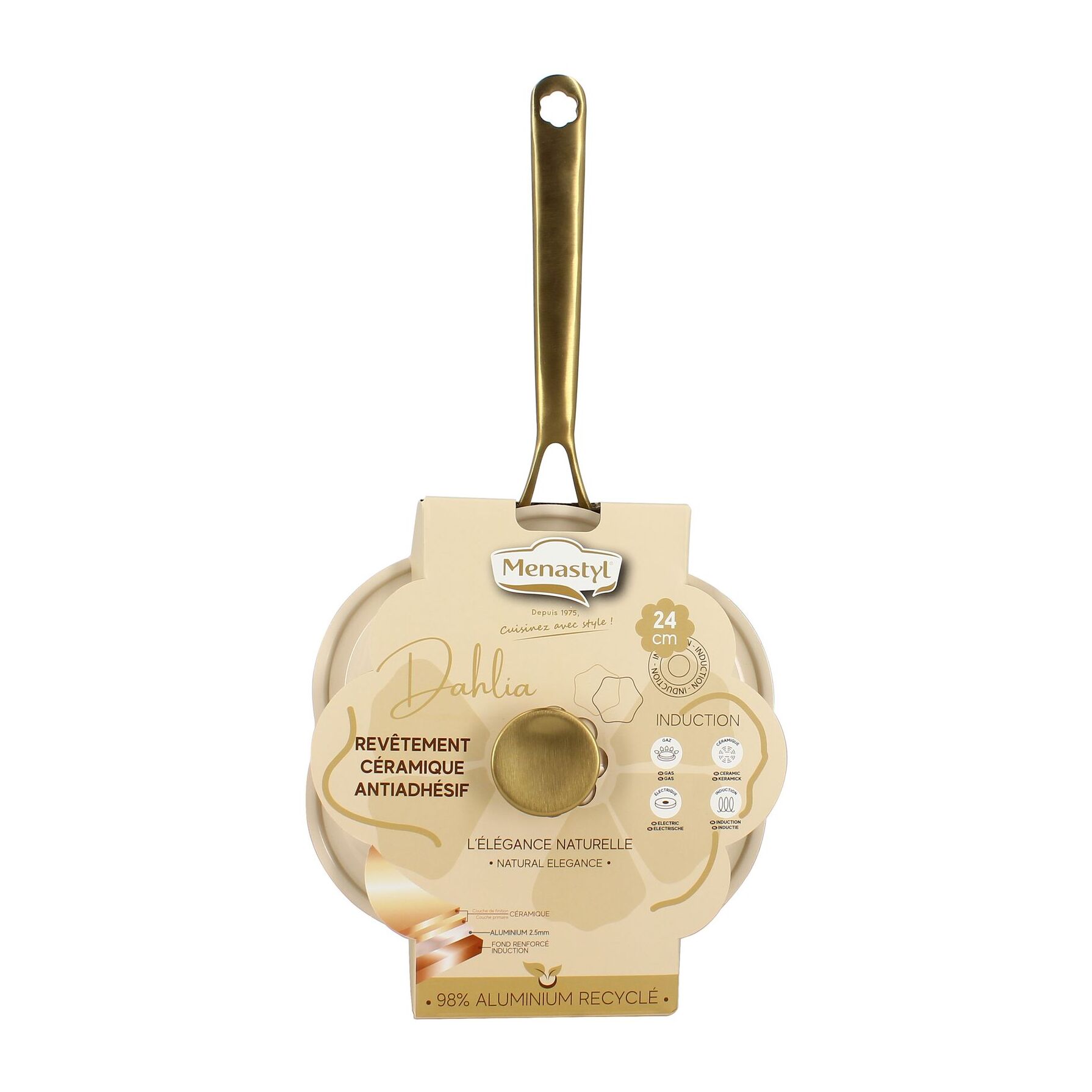 Sauteuse en aluminium recyclé beige 24cm en forme de fleur DAHLIA