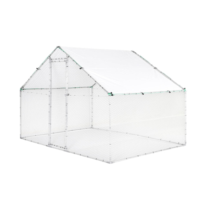 Enclos pour poulailler et volière 6m² acier galvanisé gris et vert. plusieurs dimensions - Babette