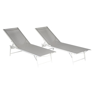Lot de 2 bains de soleil pliants SICILIA en textilène gris - structure blanche
