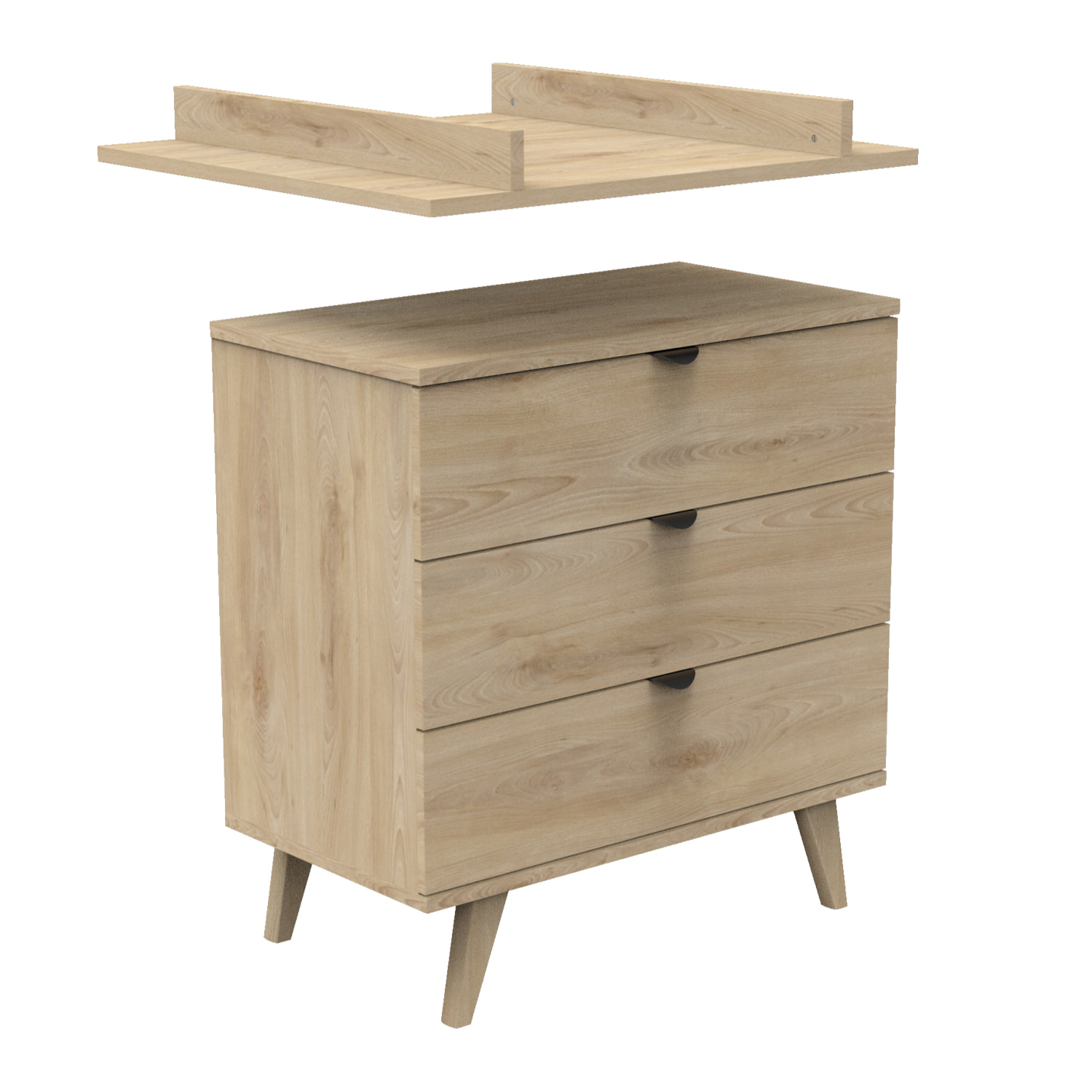 Chambre bébé 3 pièces Mia, Lit bébé 120x60, Commode à langer, armoire 2 portes et 1 niche