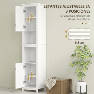 Columna de Baño con 2 Puertas con Frontal de Ratán Armario de Baño Boho con Estantes Ajustables y 2 Compartimentos 40x30x167,5 cm Blanco