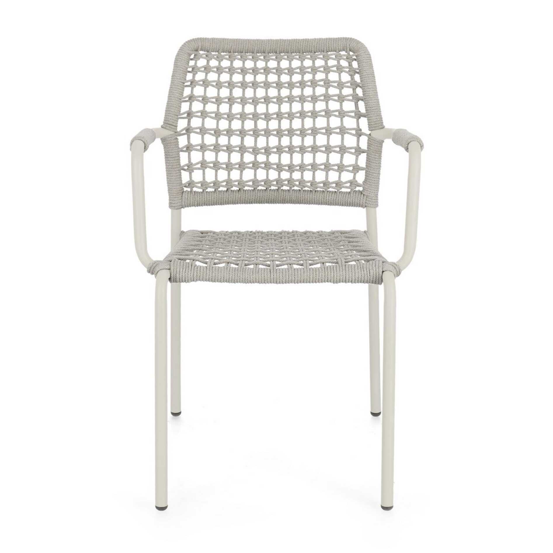 Set di 4 sedie con braccioli MIRANDA in alluminio beige e corda tortora, impilabili
