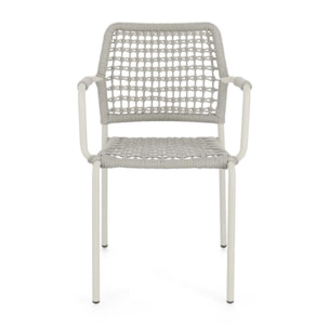 Set di 4 sedie con braccioli MIRANDA in alluminio beige e corda tortora, impilabili