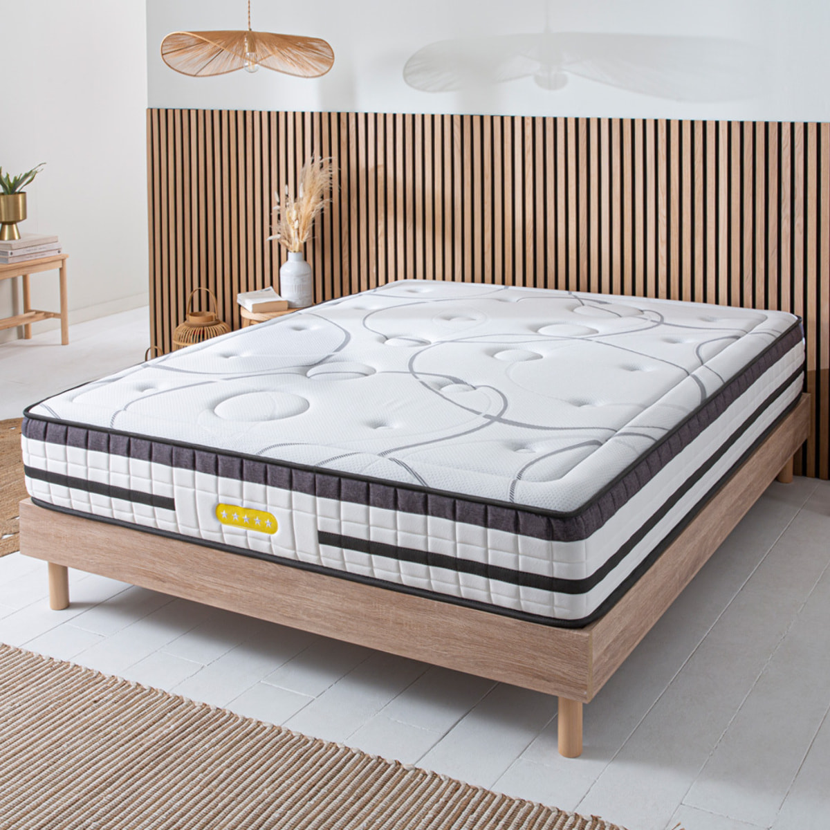 Ensemble CONCORDE | 2 Places| matelas Ressorts ensachés + sommier bois