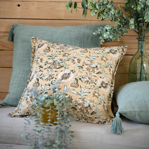 Coussin décoratif végétal graphique - Jaune moutarde