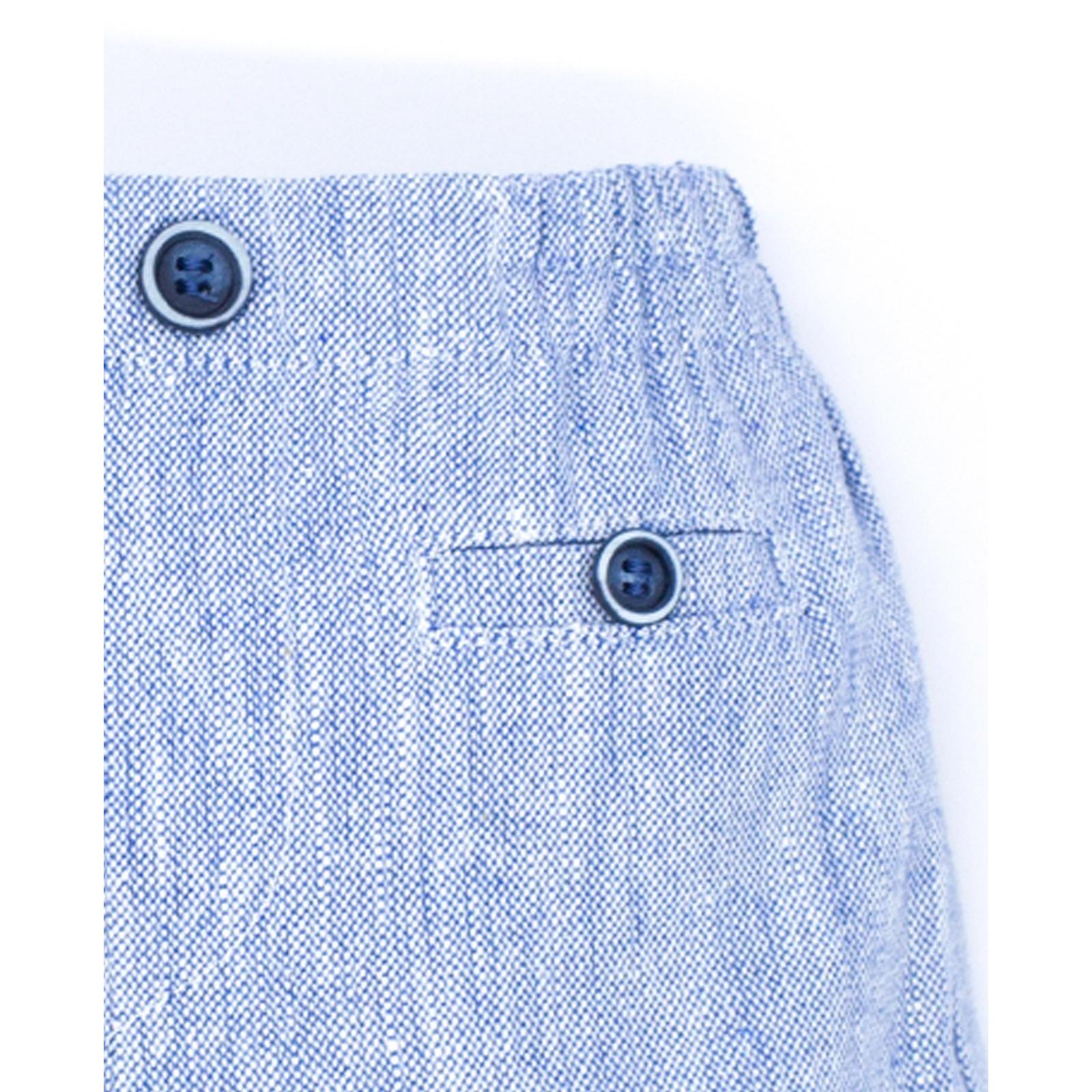 Bermuda de lino rústico azul. Bolsillos falsos y botones, cintura elastica.