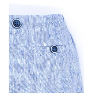 Bermuda de lino rústico azul. Bolsillos falsos y botones, cintura elastica.