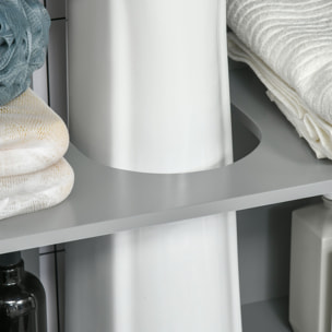 Meuble salle de bain - meuble sous-vasque - placard 2 portes aspect résine tressée avec étagère - MDF blanc gris