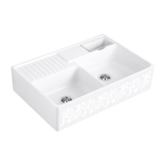 Evier cuisine Tradition White Pearl CeramicPlus avec vidage automatique
