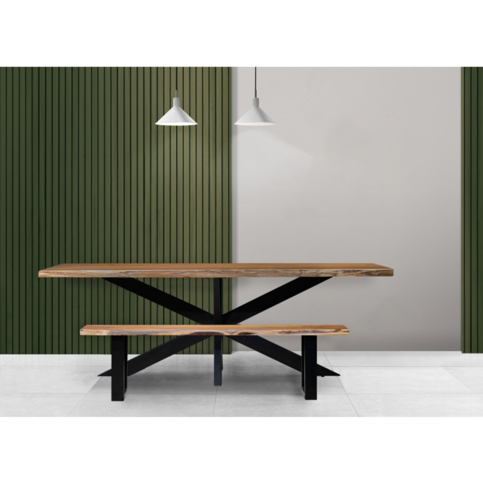 Table de repas en bois d'acacia massif et pied central métal - 220 x 100 cm - WOOD