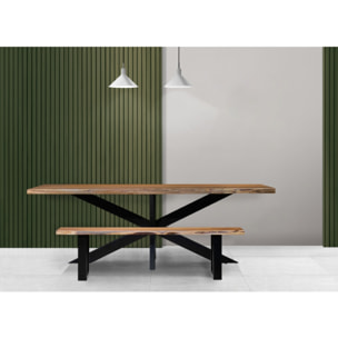 Table de repas en bois d'acacia massif et pied central métal - 220 x 100 cm - WOOD
