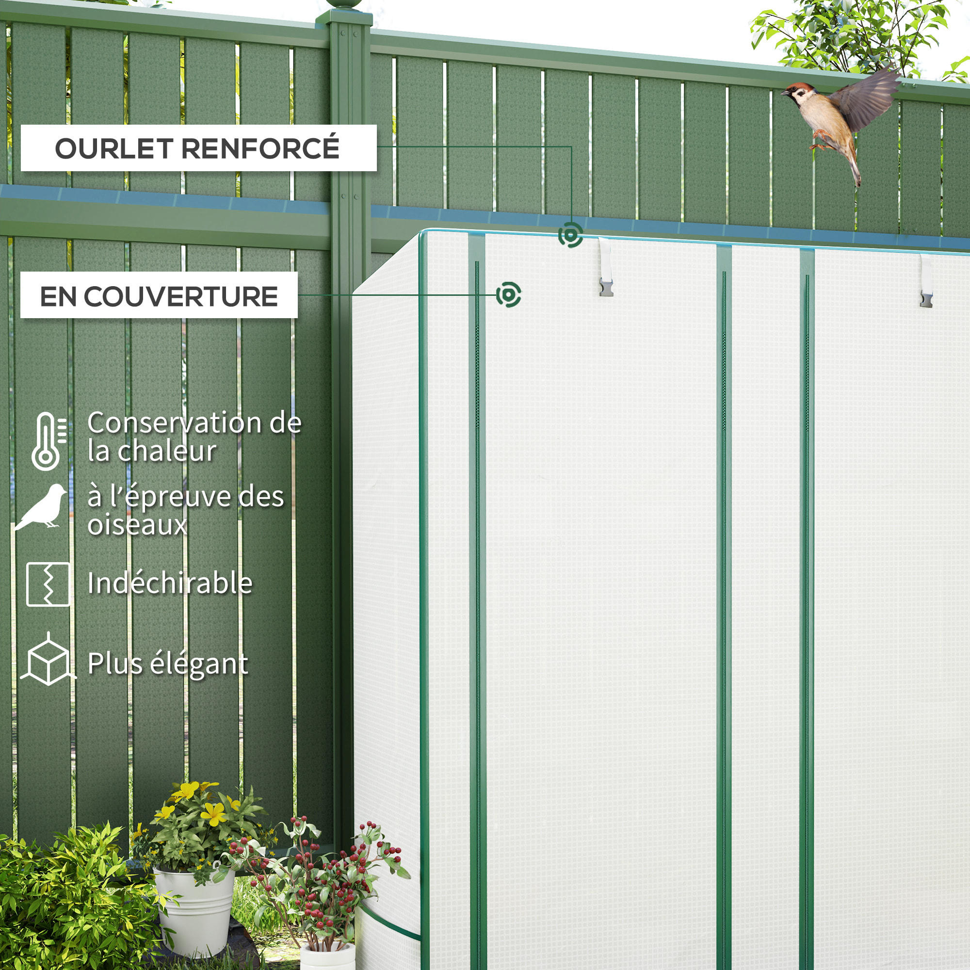 Serre de jardin balcon avec étagères métalliques 3 niveaux 2 portes acier noir PE blanc