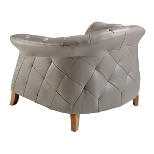 Sillón Angel Cerdá con reposabrazos con asiento y respaldo tapizados en piel de origen vacuno en gris patas de madera en miel 112x99x81cm