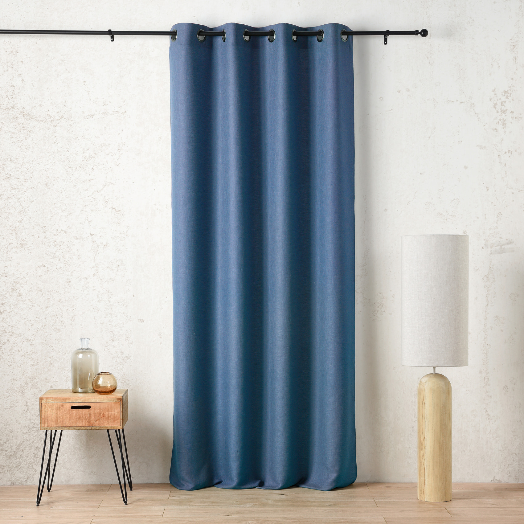 Rideau tamisant à œillets polylin satin - Bleu