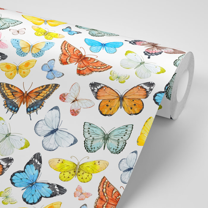 Papel pintado CERAMIKO, Mariposas con fondo blanco 65x300 cm