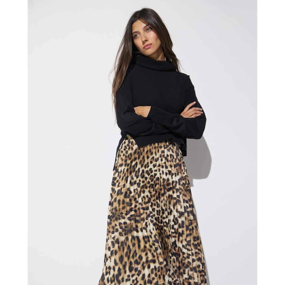 Abito combinato con gonna plissettata a stampa animalier