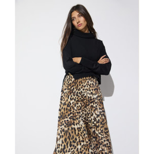 Abito combinato con gonna plissettata a stampa animalier