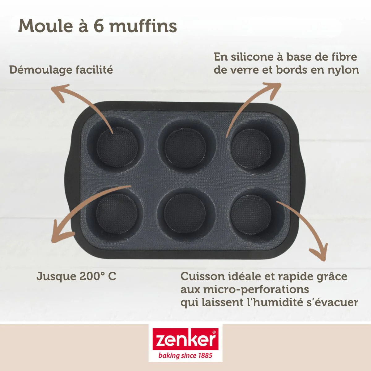 Moule à muffins 6 empreintes 28 x 18 cm Zenker Silicone fibre de verre