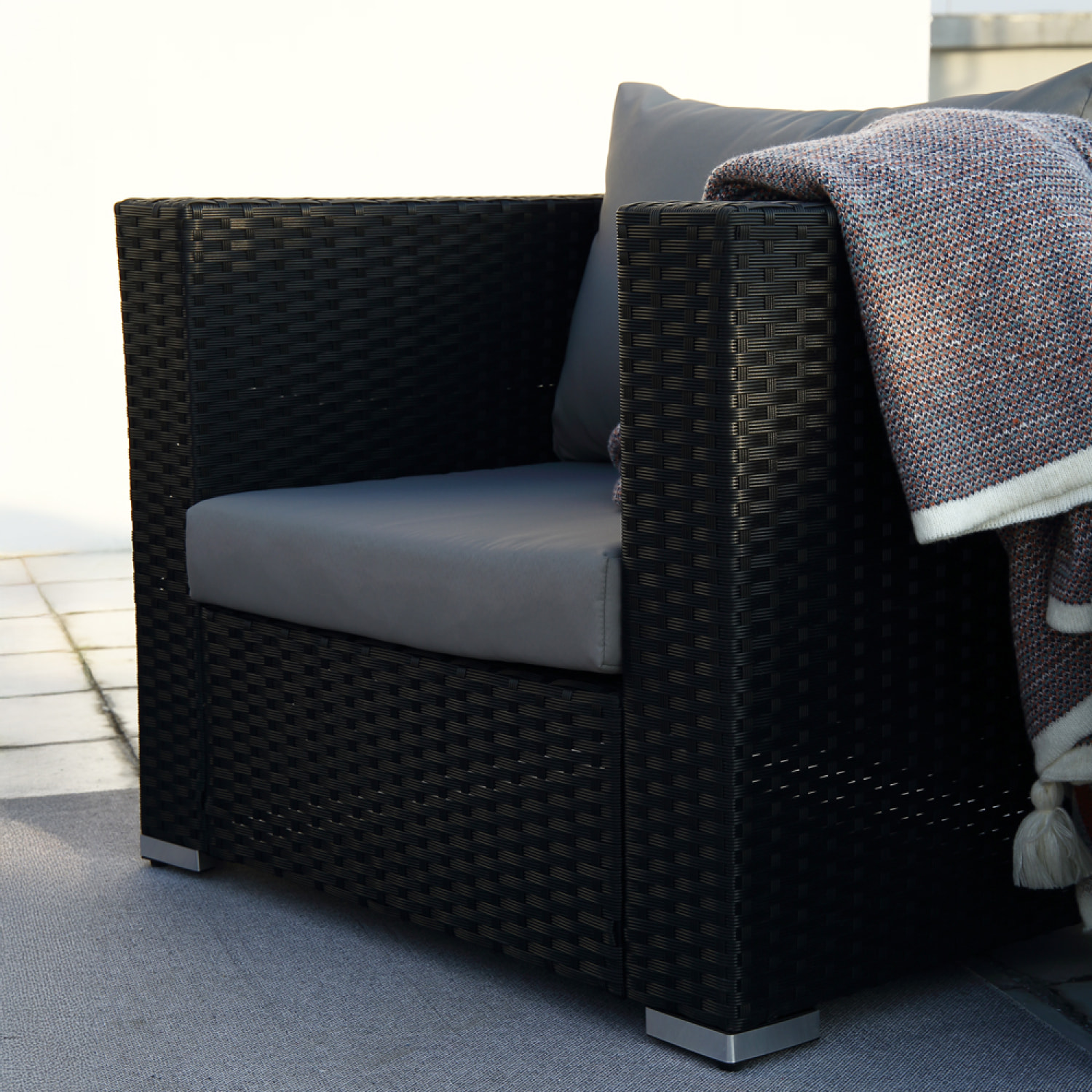 Salon de jardin modulable 13/14 places en résine tressée noir et gris SANSA