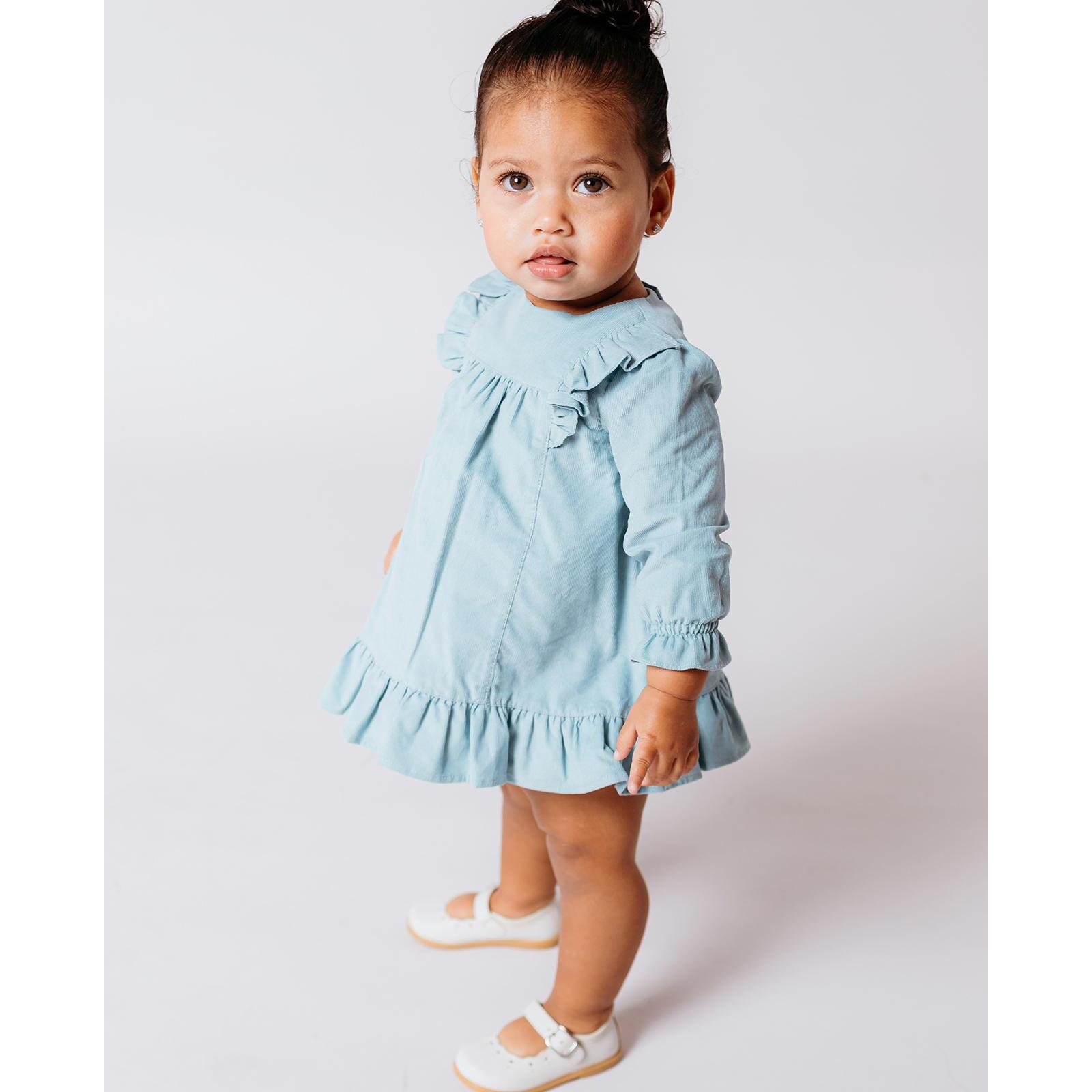 Vestido pana volantes azul verdoso