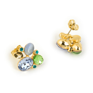 Pendientes de Ojo de Gato Azul acabado en oro amarillo 18k