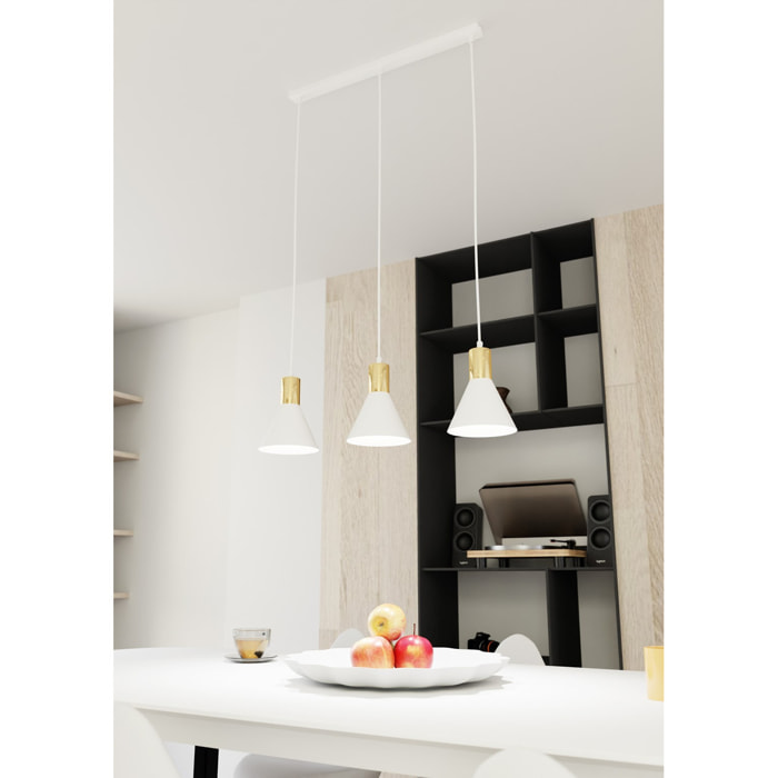 Lampada a sospensione Rosa in acciaio bianco e oro