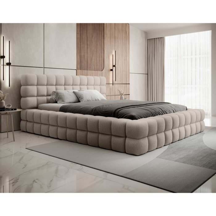 Kingston - lit coffre - 180x200 - sommier inclus - en tissu bouclette - Beige