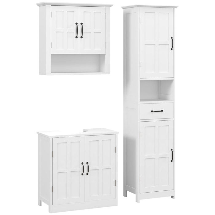 Conjunto de Baño Incluye 1 Columna de Baño 1 Mueble para Debajo del Lavabo y 1 Armario de Pared con Estante Ajustable Estilo Moderno Blanco