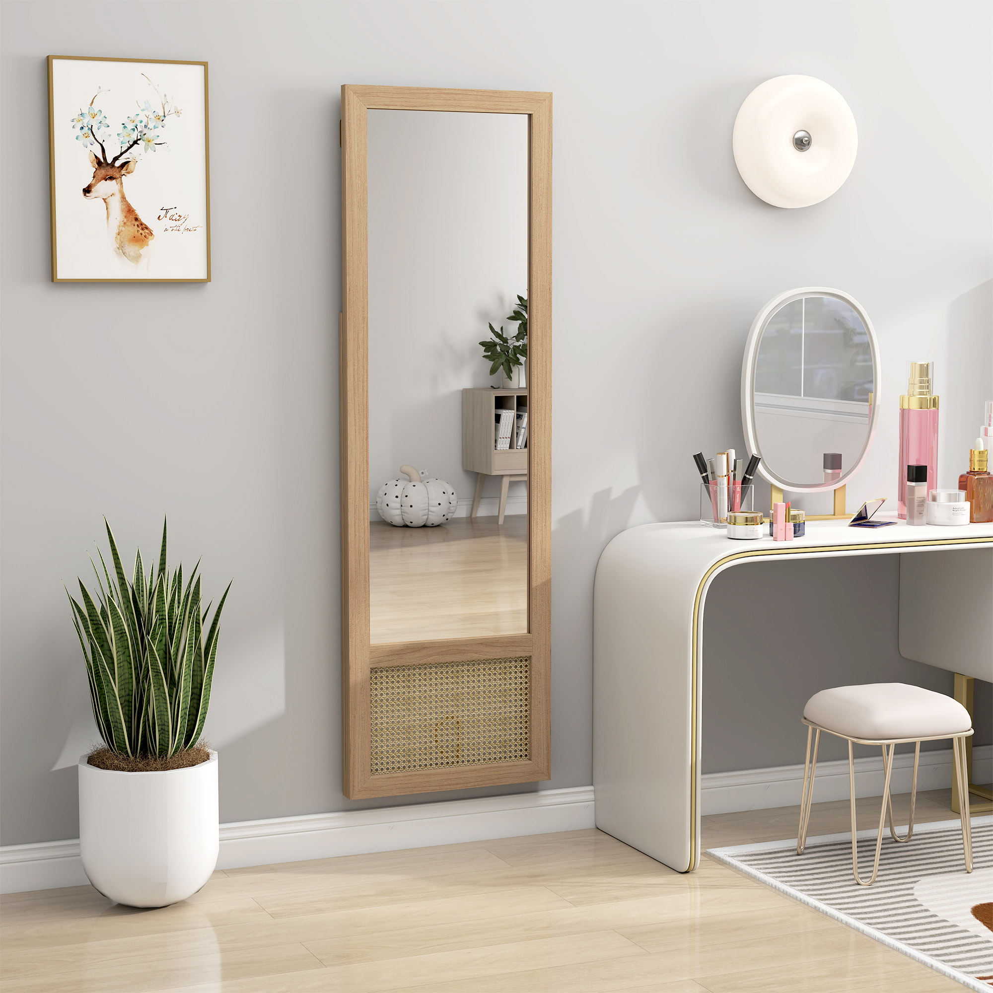 Espejo de Cuerpo Entero 160x50 cm Espejo de Pie o de Pared con Marco de Madera y Soporte para Salón Dormitorio Natural