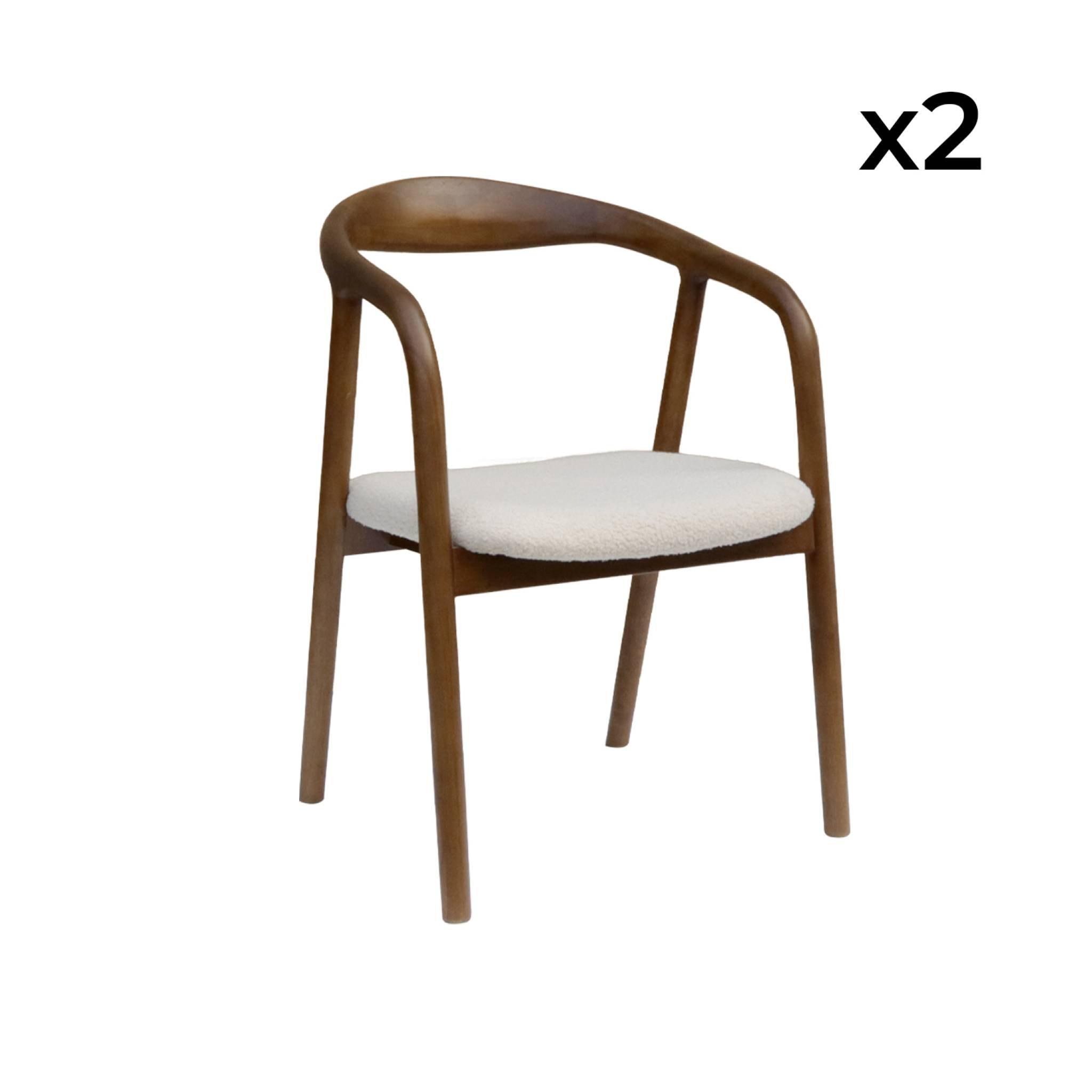 Lot de 2 fauteuils structure bois d'hévéa. assise bouclette teinte noyer vintage. L 55 x P 57 x H 79cm