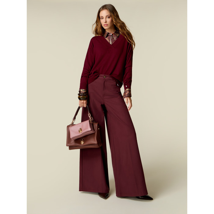 Oltre - Pantaloni wide leg in twill - Bordeaux