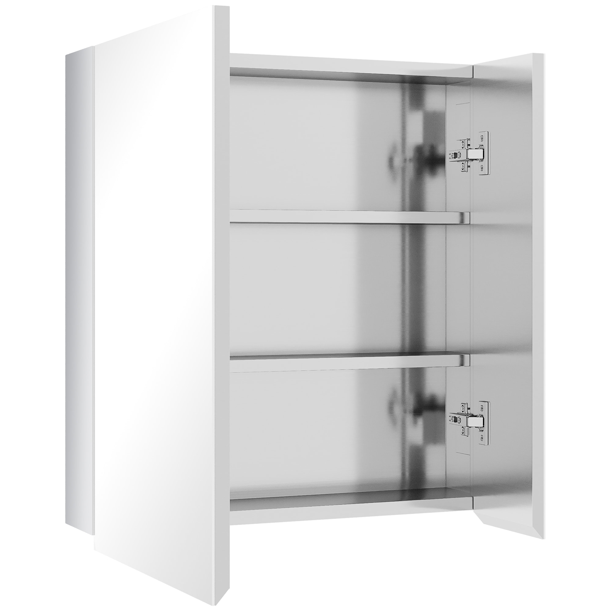 Armoire miroir 2 portes 2 étagères - rangement toilette salle de bain - meuble mural acier inox.