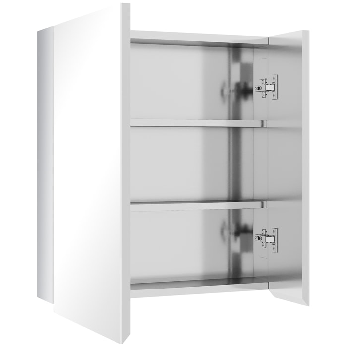 Armoire miroir 2 portes 2 étagères - rangement toilette salle de bain - meuble mural acier inox.