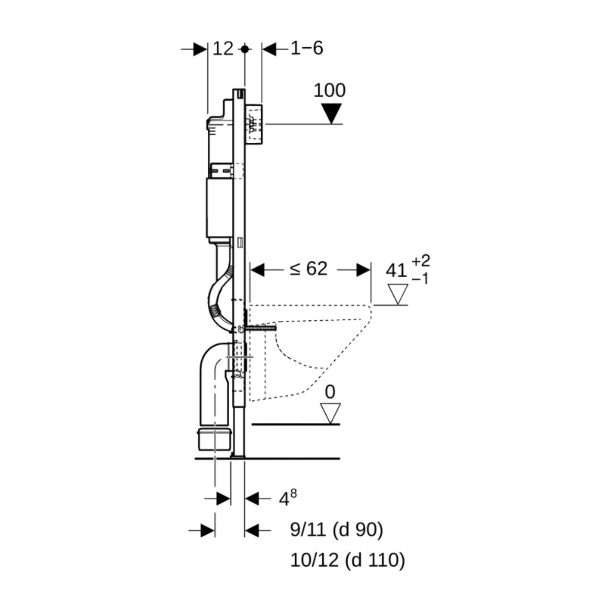 DUOFIXBasic pour toilettes suspendues, avec réservoir Delta, pour boutons de commande Delta (111.153.00.1)