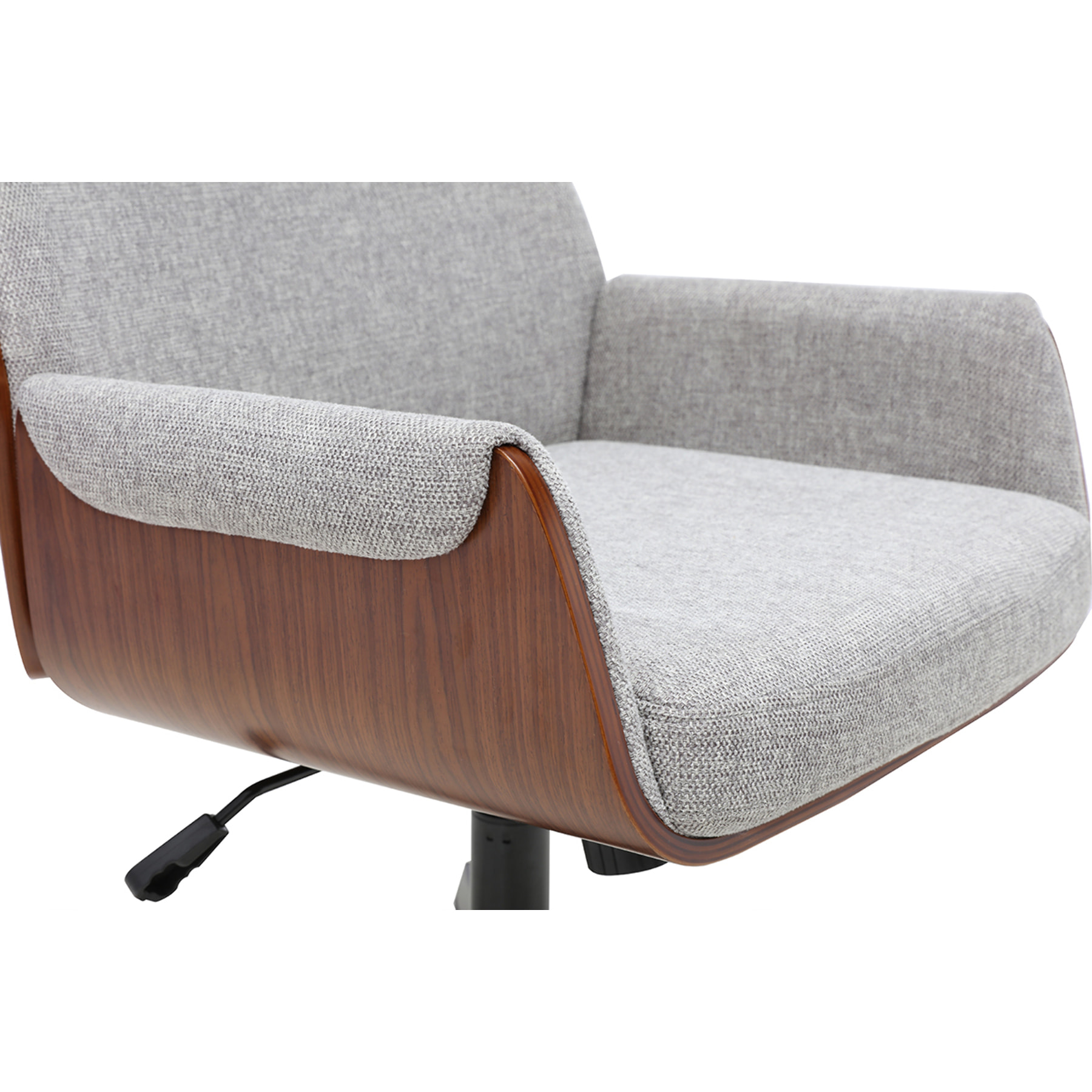 Chaise de bureau en tissu effet velours texturé gris et bois foncé noyer RIKKI