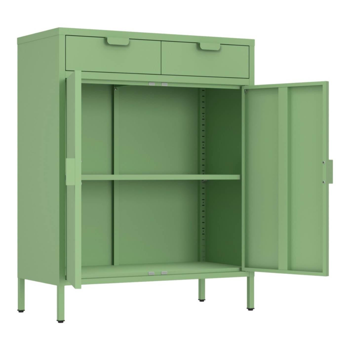Credenza metallo 2 ante e 2 cassetti 80x38x110cm verde salvia - Pop