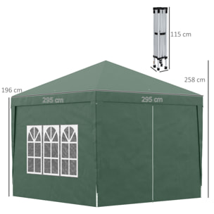 Tonnelle barnum pop-up pliant dim. 3L x 3l x 2,58H m 2 fenêtres sac transport acier Oxford vert