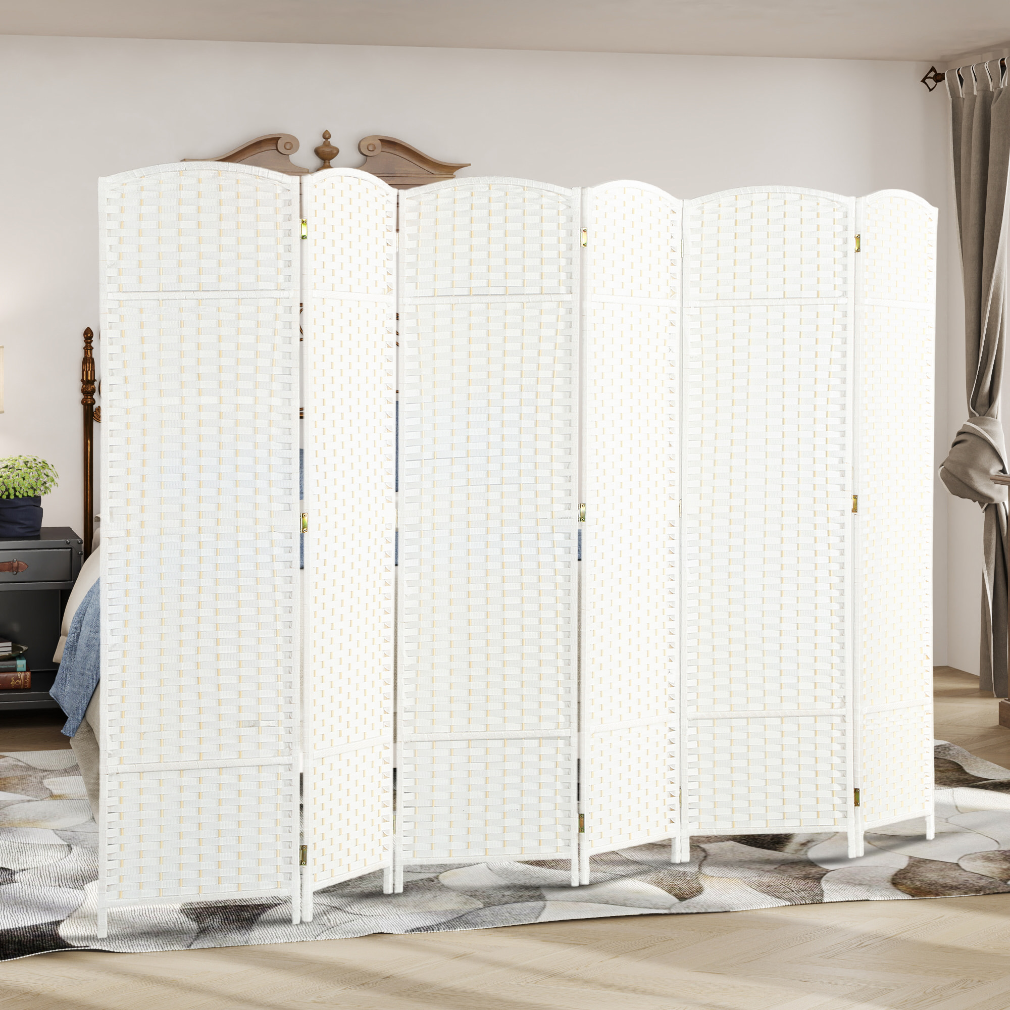 Biombo de 6 Paneles Separador de Ambientes Plegable 240x170 cm Biombo Separador de Ambientes para Salón Dormitorio Oficina Blanco